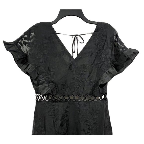 The Clothing Company Embroidered Floral Black Dress‎ V-Neck Flutter S/S Large - Picture 3 of 12